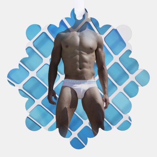 SlipperyJoeの男性の下着6パック胸abs男性 オーナメントカード (裏面)