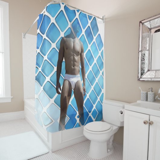 SlipperyJoeの男性の下着6パック胸abs男性 シャワーカーテン (インサイチュ)