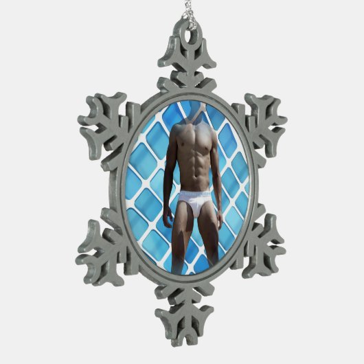 SlipperyJoeの男性の下着6パック胸abs男性 スノーフレークピューターオーナメント (左)