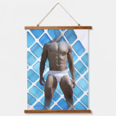 SlipperyJoeの男性の下着6パック胸abs男性 吊り下げ型タペストリー (正面)