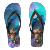SlipperyJoeの男性下着の膨らみ 紫青 抽象 ビーチサンダル (フットベッド)