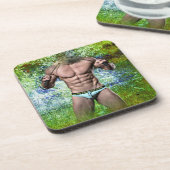 SlipperyJoeの白い筋肉質のセクシーな男性スピードブラック コースター (左側)