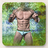 SlipperyJoeの白い筋肉質のセクシーな男性スピードブラック コースター (正面)