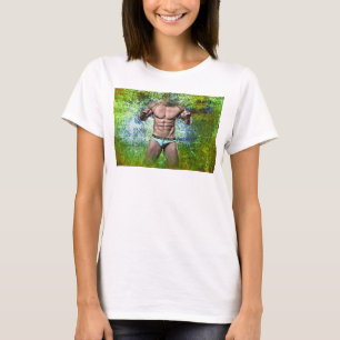 SlipperyJoeの白い筋肉質のセクシーな男性スピードブラック Tシャツ