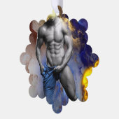 SlipperyJoeの筋肉質な男の体型は蒸し暑いシャトル オーナメントカード (左)