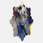 SlipperyJoeの筋肉質な男の体型は蒸し暑いシャトル オーナメントカード (右)