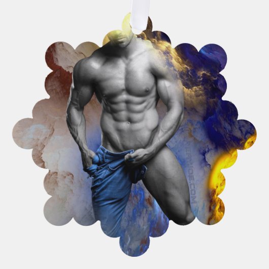 SlipperyJoeの筋肉質な男の体型は蒸し暑いシャトル オーナメントカード (正面)