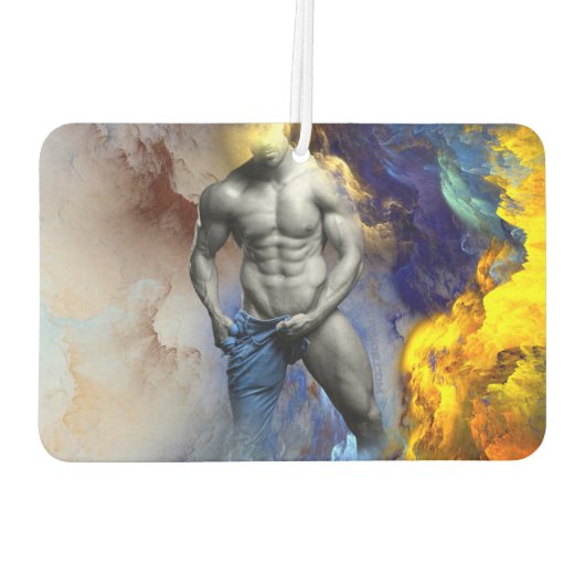 SlipperyJoeの筋肉質な男の体型は蒸し暑いシャトル カーエアーフレッシュナー (裏面)