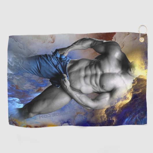 SlipperyJoeの筋肉質な男の体型は蒸し暑いシャトル ゴルフタオル (横)