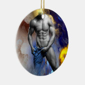 SlipperyJoeの筋肉質な男の体型は蒸し暑いシャトル セラミックオーナメント (右)