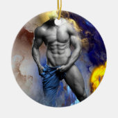 SlipperyJoeの筋肉質な男の体型は蒸し暑いシャトル セラミックオーナメント (正面)