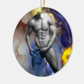 SlipperyJoeの筋肉質な男の体型は蒸し暑いシャトル セラミックオーナメント (左)