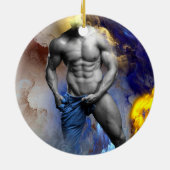 SlipperyJoeの筋肉質な男の体型は蒸し暑いシャトル セラミックオーナメント (裏面)