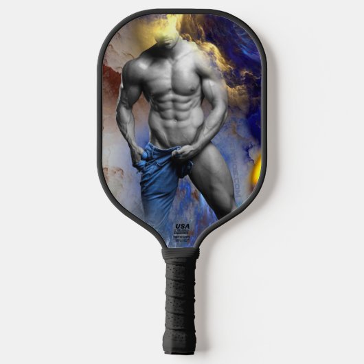 SlipperyJoeの筋肉質な男の体型は蒸し暑いシャトル ピックルボールラケット (裏面)