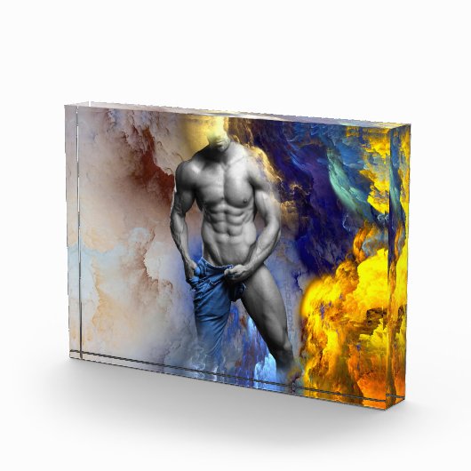 SlipperyJoeの筋肉質な男の体型は蒸し暑いシャトル フォトブロック (右)