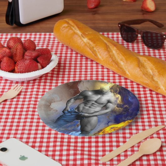 SlipperyJoeの筋肉質な男の体型は蒸し暑いシャトル ペーパープレート (ピクニック)