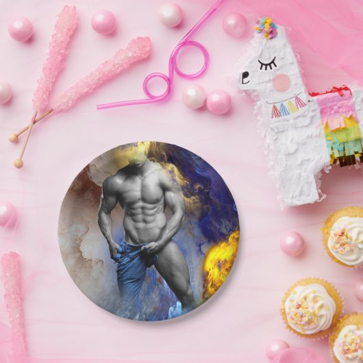 SlipperyJoeの筋肉質な男の体型は蒸し暑いシャトル ペーパープレート (パーティー)