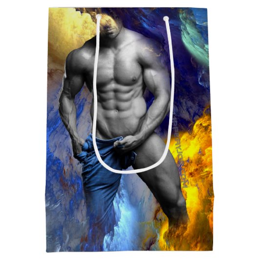 SlipperyJoeの筋肉質な男の体型は蒸し暑いシャトル ミディアムペーパーバッグ (裏面)