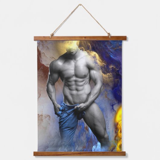 SlipperyJoeの筋肉質な男の体型は蒸し暑いシャトル 吊り下げ型タペストリー (正面)