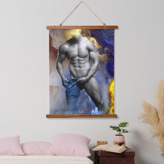 SlipperyJoeの筋肉質な男の体型は蒸し暑いシャトル 吊り下げ型タペストリー (寝室)