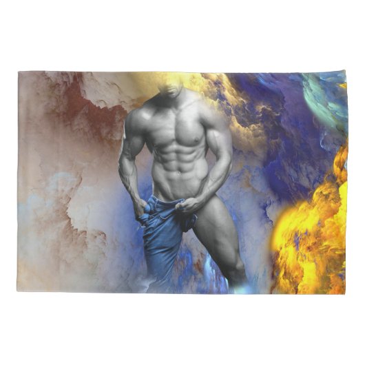 SlipperyJoeの筋肉質な男の体型は蒸し暑いシャトル 枕カバー (裏面)