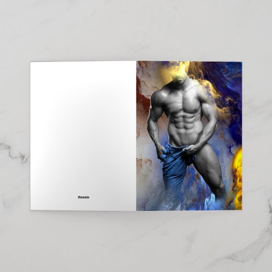 SlipperyJoeの筋肉質な男の体型は蒸し暑いシャトル 箔グリーティングカード (外側レイダウン)