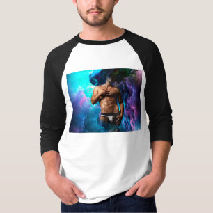 SlipperyJoeの筋肉質な男性の下着の膨らみ コズミック Tシャツ