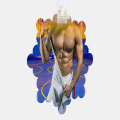 SlipperyJoeの筋肉質な男性は6パックのジムのトレーニングを膨らませる オーナメントカード (右)