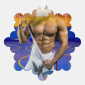 SlipperyJoeの筋肉質な男性は6パックのジムのトレーニングを膨らませる オーナメントカード (裏面)