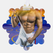 SlipperyJoeの筋肉質な男性は6パックのジムのトレーニングを膨らませる オーナメントカード (正面)