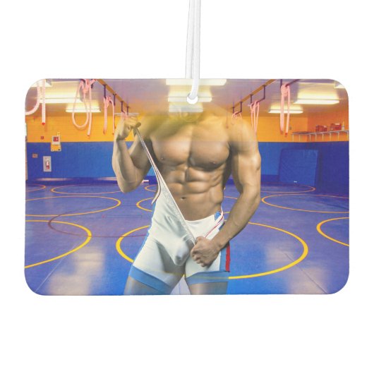 SlipperyJoeの筋肉質な男性は6パックのジムのトレーニングを膨らませる カーエアーフレッシュナー (裏面)