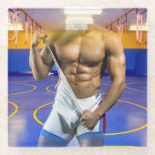 SlipperyJoeの筋肉質な男性は6パックのジムのトレーニングを膨らませる ガラスコースター (正面)