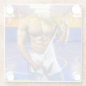 SlipperyJoeの筋肉質な男性は6パックのジムのトレーニングを膨らませる ガラスコースター (裏面)