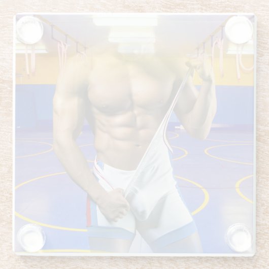SlipperyJoeの筋肉質な男性は6パックのジムのトレーニングを膨らませる ガラスコースター (裏面)