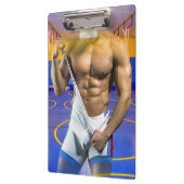 SlipperyJoeの筋肉質な男性は6パックのジムのトレーニングを膨らませる クリップボード (左)