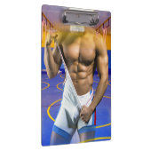 SlipperyJoeの筋肉質な男性は6パックのジムのトレーニングを膨らませる クリップボード (右)