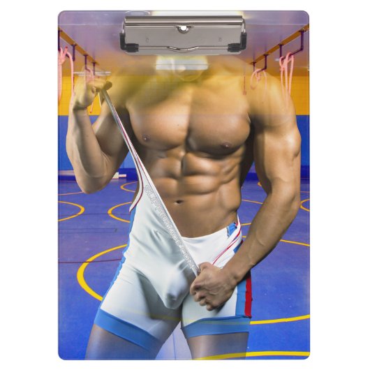 SlipperyJoeの筋肉質な男性は6パックのジムのトレーニングを膨らませる クリップボード (正面)