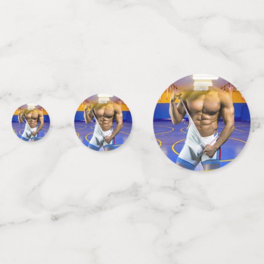 SlipperyJoeの筋肉質な男性は6パックのジムのトレーニングを膨らませる コンフェッティ (裏面)