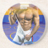 SlipperyJoeの筋肉質な男性は6パックのジムのトレーニングを膨らませる コースター (正面)
