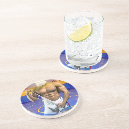 SlipperyJoeの筋肉質な男性は6パックのジムのトレーニングを膨らませる コースター (側面)