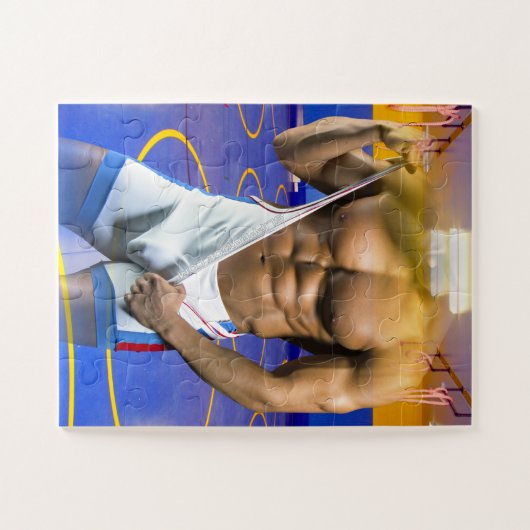 SlipperyJoeの筋肉質な男性は6パックのジムのトレーニングを膨らませる ジグソーパズル (横)