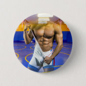 SlipperyJoeの筋肉質な男性は6パックのジムのトレーニングを膨らませる 缶バッジ (正面)