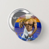 SlipperyJoeの筋肉質な男性は6パックのジムのトレーニングを膨らませる 缶バッジ (正面&裏面)