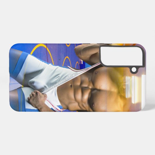 SlipperyJoeの筋肉質な男性は6パックのジムのトレーニングを膨らませる Samsung Galaxyケース (裏面横)