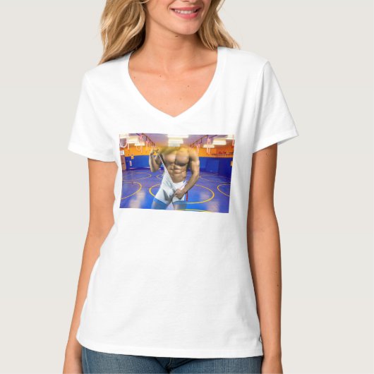 SlipperyJoeの筋肉質な男性は6パックのジムのトレーニングを膨らませる Tシャツ (正面)