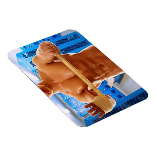 SlipperyJoeの筋肉質な男性シルクのない6パック体操 マグネット (右側)