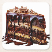 SlipperyJoeの純粋なチョコレートケーキのデカダンスリッチ スクエアペーパーコースター (正面)