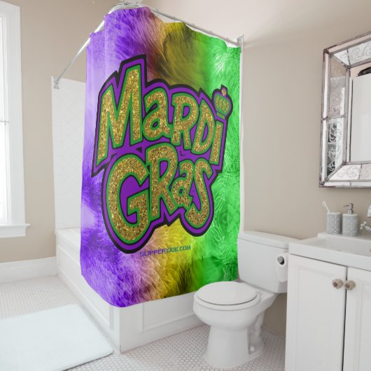 SlipperyJoeの華やかなマルディグラテーマの王冠補強 シャワーカーテン (インサイチュ)
