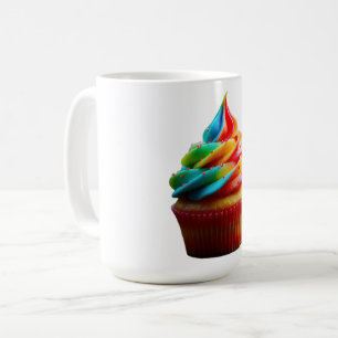 SlipperyJoeの華やかな虹色のカップケーキの渦巻くフロー コーヒーマグカップ
