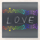 SlipperyJoeの落書きラブワード虹グラデーション ガラスコースター (正面)